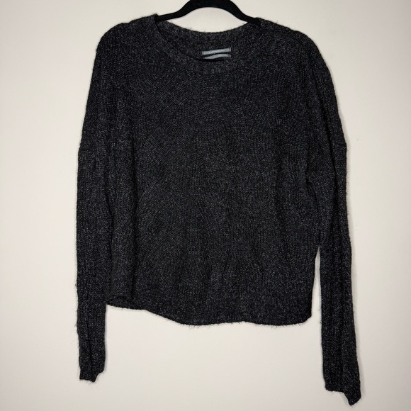 ANTHROPOLOGIE Keely Marled Black Cozy Cable Knit Crewneck Sweater - Picture 3 of 8